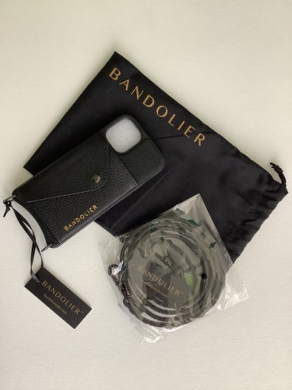 NWT Bandolier iPhone 12 Mini Case Black Leather Crossbody Strap Cardholder